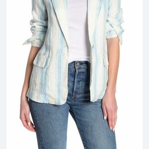 Frame Denim Blue and White Striped Blazer